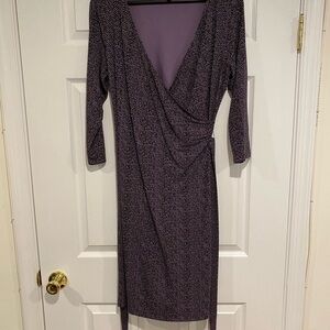 Talbots Long Sleeve Dress in Deep Purple Pattern